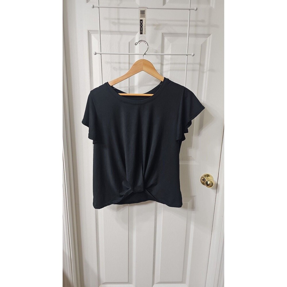 Just Be... Women's 1X Plus Size Black Twist Front Knot Short Sleeve Top